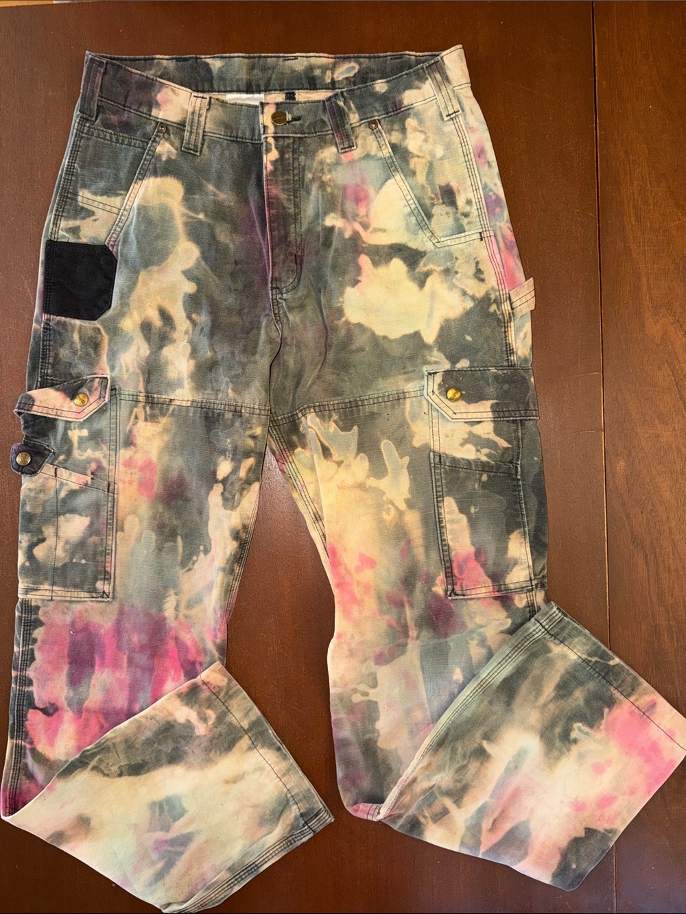 Tie-Dye Cargo Pants - Pink & Gray